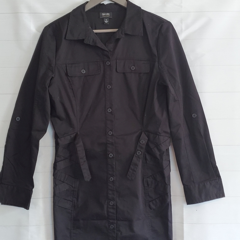 Nicole by Nicole Miller Black Shirt Dress Size 12